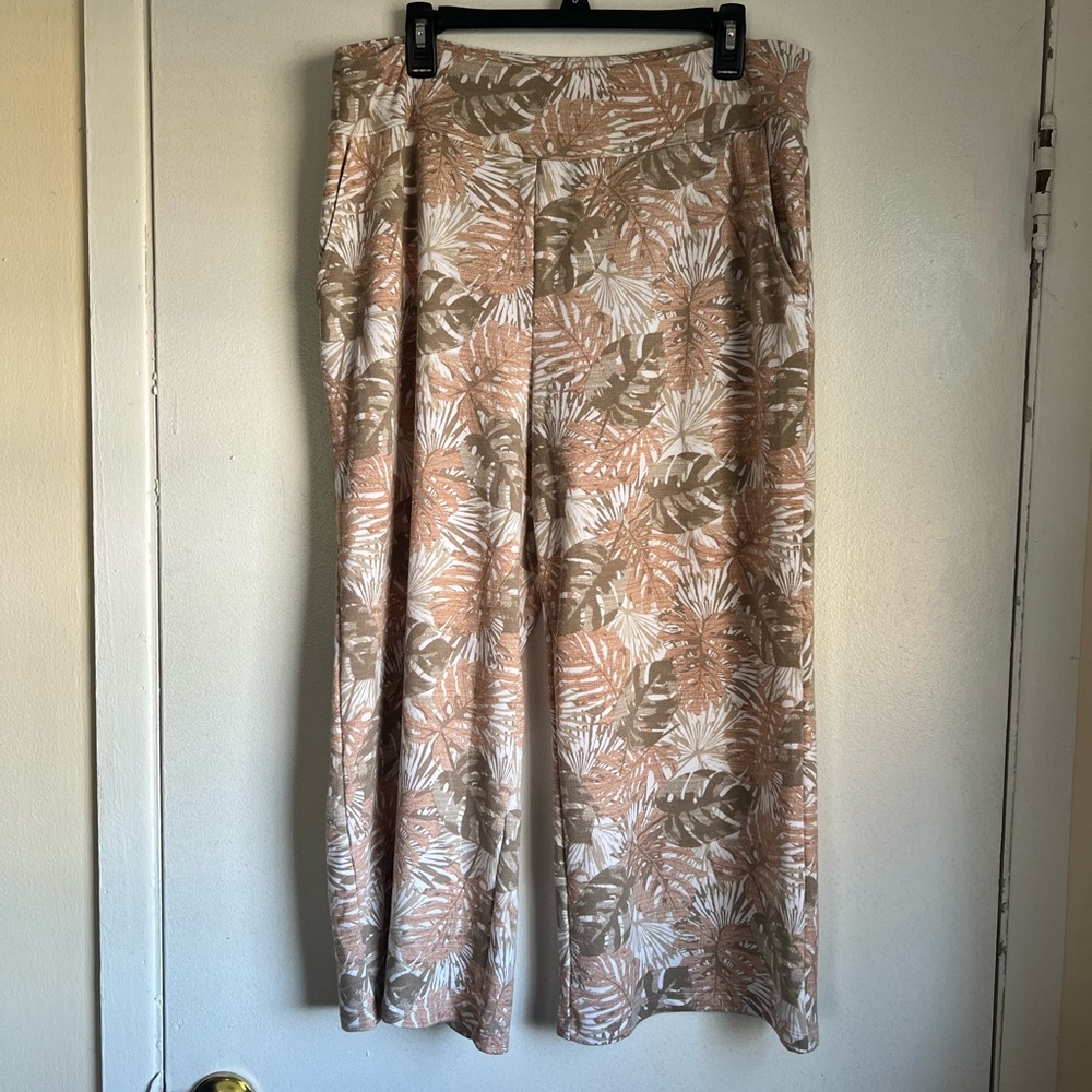 Denim&Co Active Tropical Print Wide-Leg Crop Pants Size Large